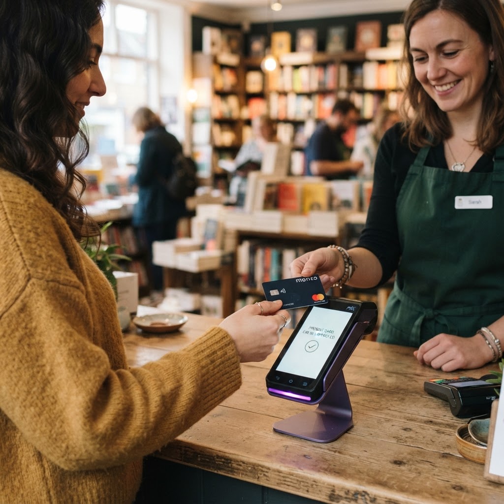 Kund betalar med kort vid Nimpos terminal